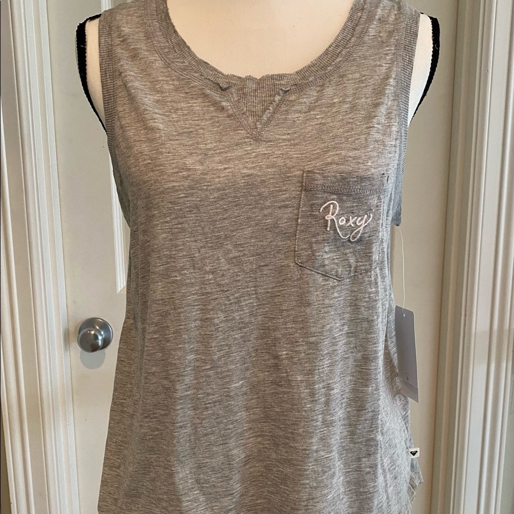 NWT ROXY muscle tanks, distressed edge, size Large. Gray